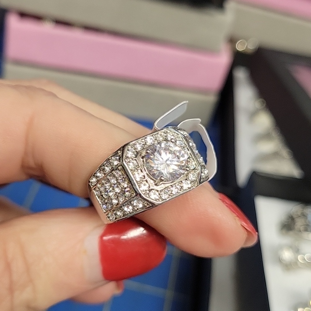 Rhinestone Diamond Faux Silver Tone Ring Size 7